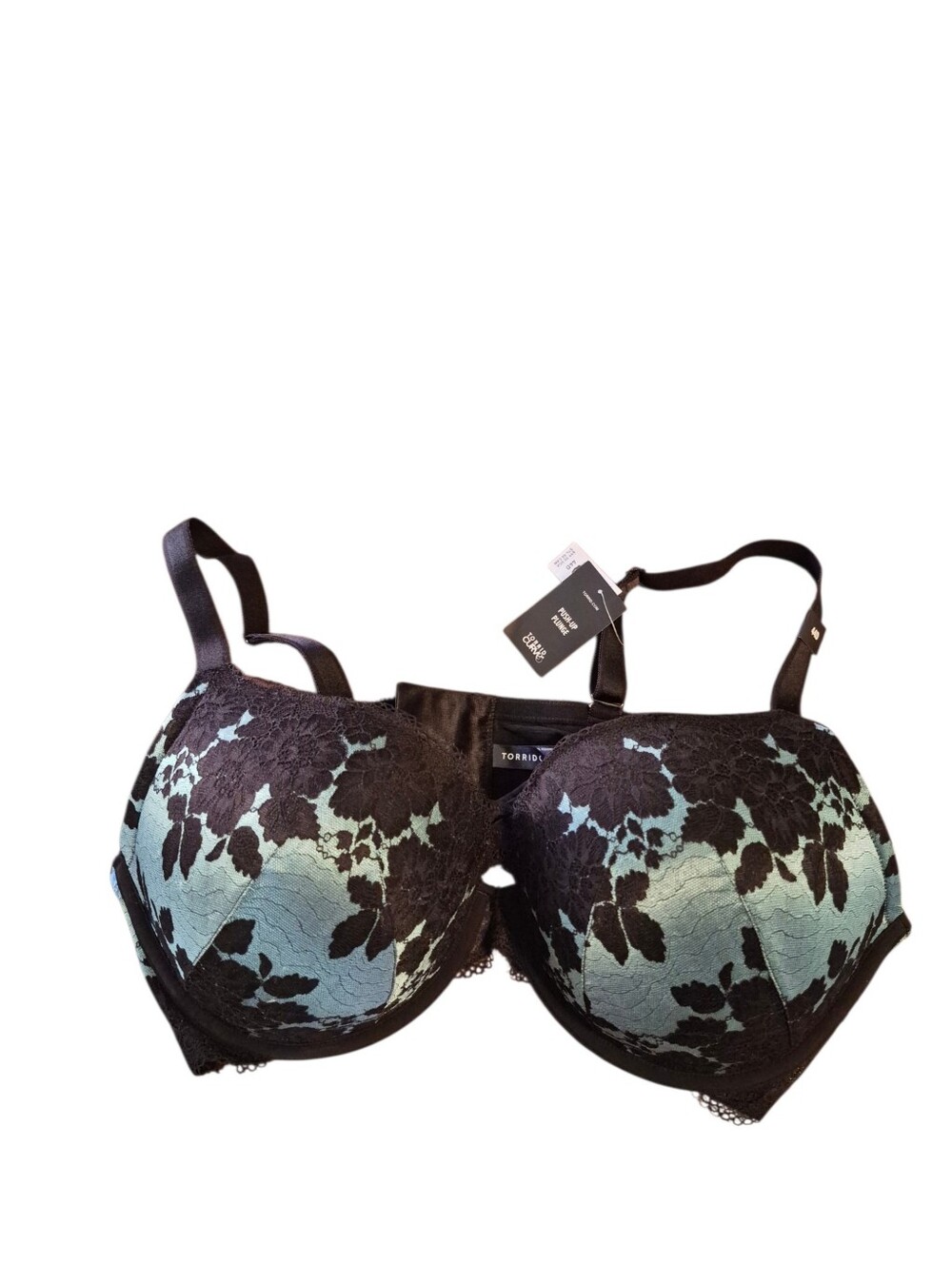 Torrid Curve Blue & Black Lace Pushup Plunge Bra - 44D.          U4
